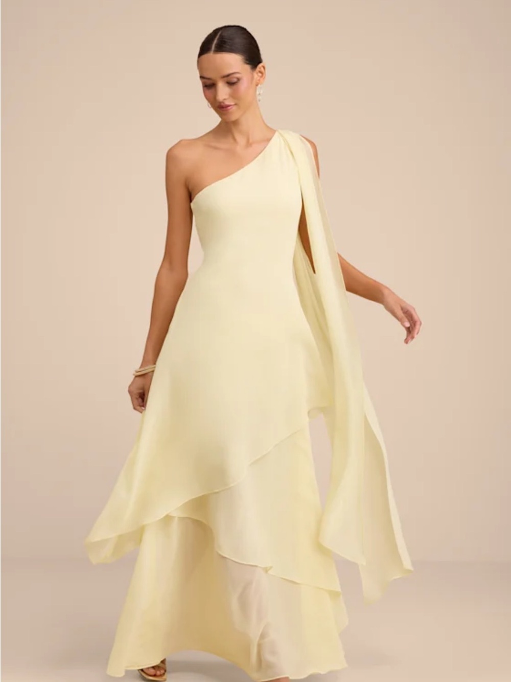 One-Shoulder Layered Yellow Evening Dress